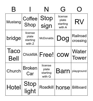 Indiana Trip BINGO Card