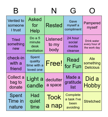 Self Care Bingo Card