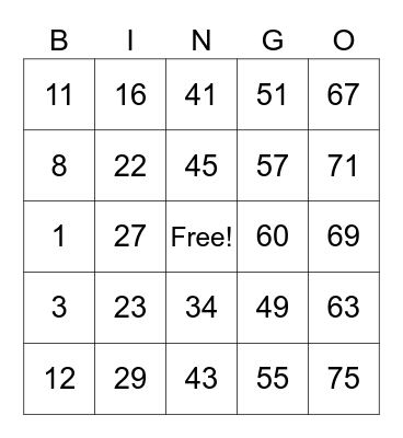 Untitled Bingo Card