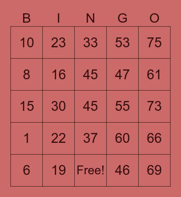Untitled Bingo Card