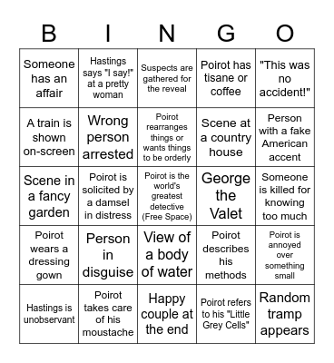 Agatha Christie's Poirot Bingo Card