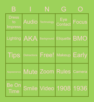 BMO ZOOM BINGO Card