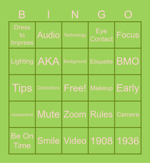 BMO ZOOM BINGO Card