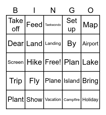 I'm going to go on a trip Bingo Card