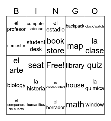 Las Materiales Escolares/Las materias Bingo Card