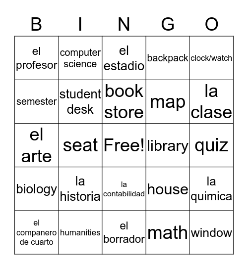 Las Materiales Escolares/Las materias Bingo Card