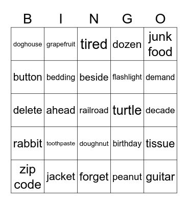 /t/ and /d/ Bingo Card
