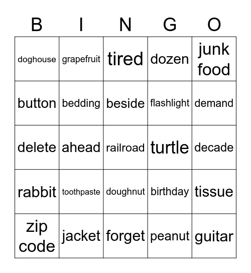 /t/ and /d/ Bingo Card