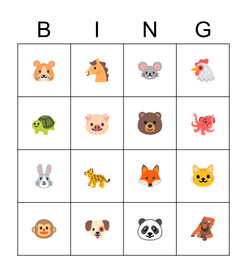 動物 Bingo Card