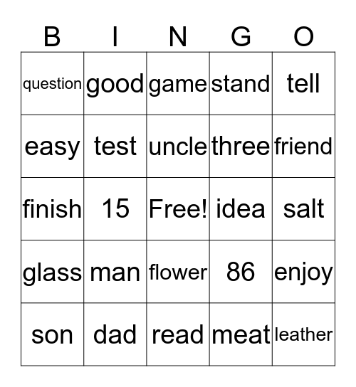 ASL 2 Bingo Card