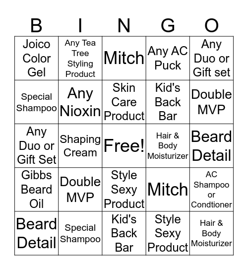 SportClips Bingo Card