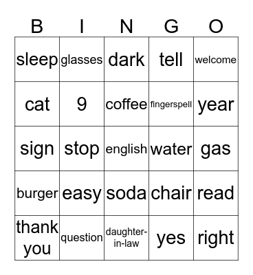 ASL 2 Bingo Card