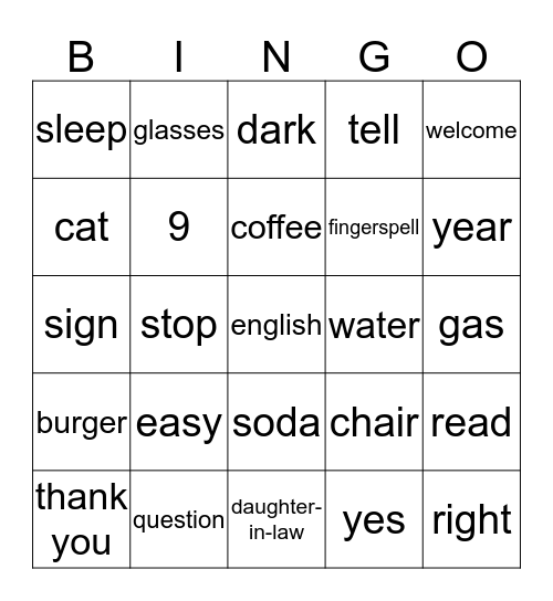ASL 2 Bingo Card