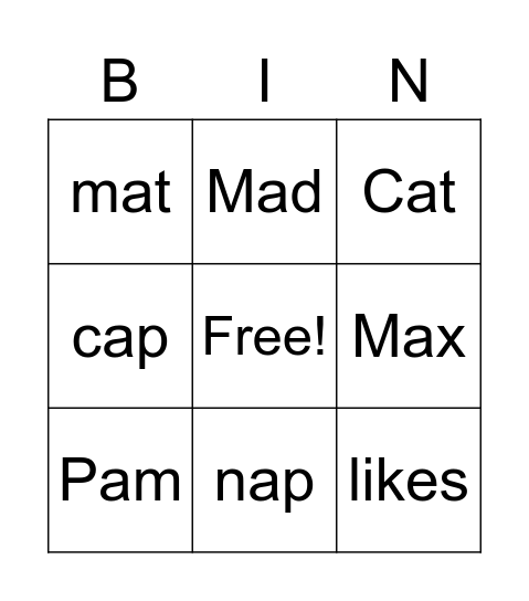 Max the Cat Bingo Card