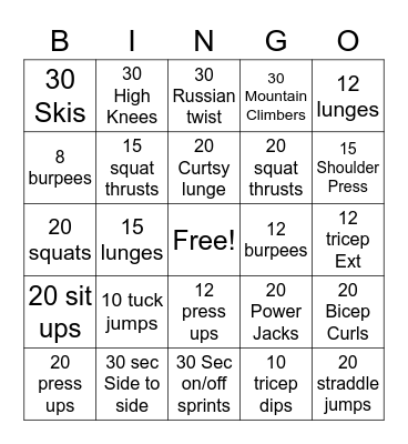 Ultimate Fitness Bingo Card 6 Bingo Card