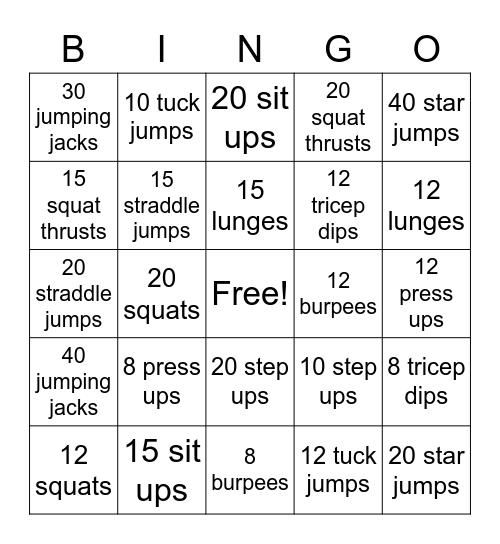 Ultimate Fitness Bingo Card 6 Bingo Card