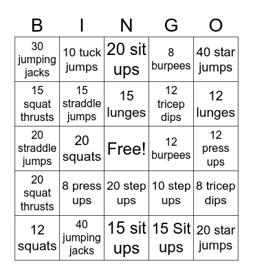 Ultimate Fitness Bingo Card 6 Bingo Card