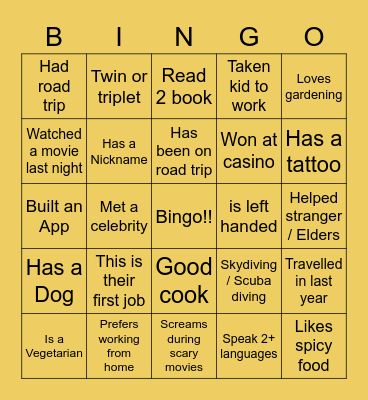 TGIF Bingo Card