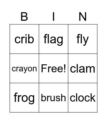 Phonic Blends Bingo Card