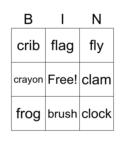 Phonic Blends Bingo Card