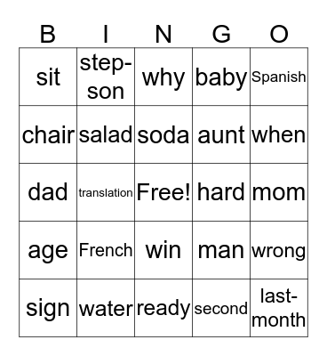 ASL 2 Bingo Card