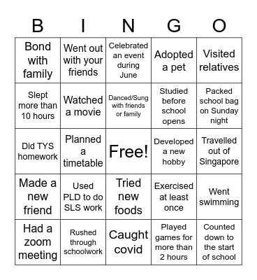 June Holidays 2022 Bingo Card