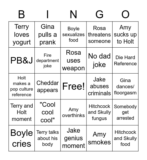 Brooklyn 99 Bingo Card