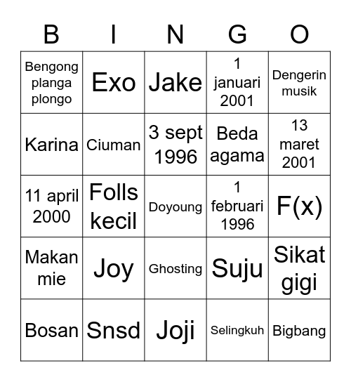 @JOYYlE Bingo Card