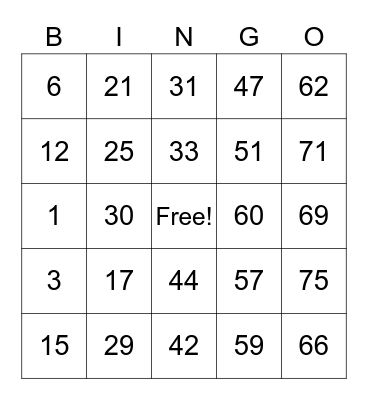 Untitled Bingo Card