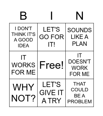 How to offer something. Replies Bingo Card