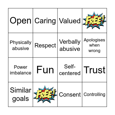 What is a healthy relationships? Bingo Card