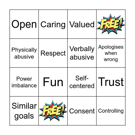 What is a healthy relationships? Bingo Card