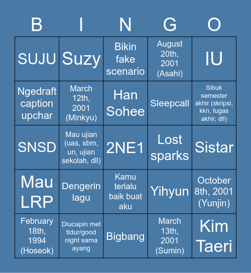 ASTAHI’S BINGO Card