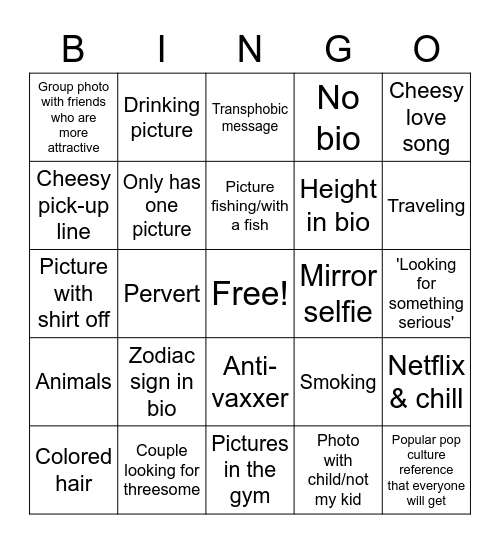 Tinder Bingo Card