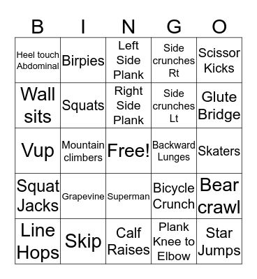 Fitness Bingo Card