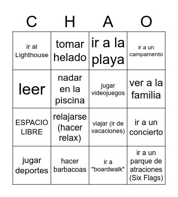 ¡Feliz verano! Bingo Card