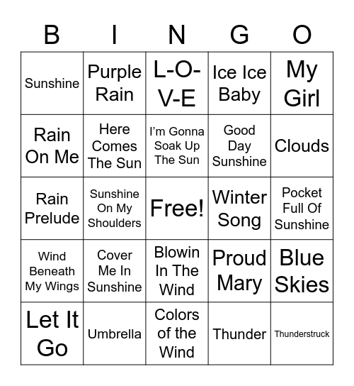 Weather Camp Bingo Card