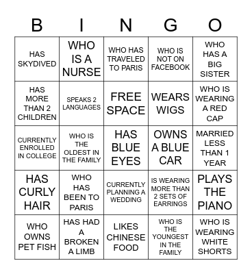 FIND SOMEONE WHO... Bingo Card