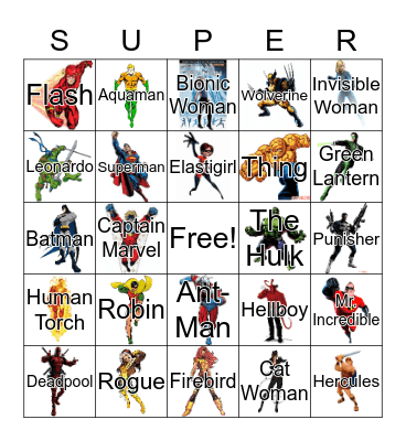 Superhero Bingo Card