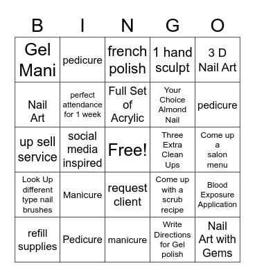 Nail Tech Assignment Sheet Bingo Card