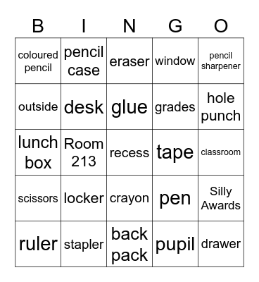 school Bingo Card