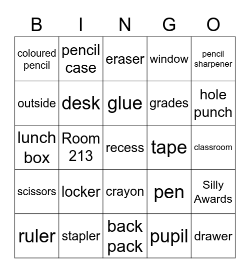 school Bingo Card