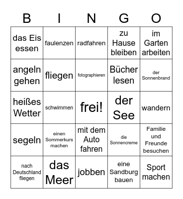 die Sommerferien Bingo Card