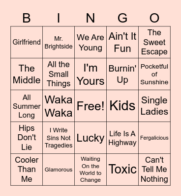 Musical Bingo - 2000s Hits! Bingo Card