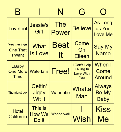 Musical Bingo - Classics and Throwbacks Mix Bingo Card