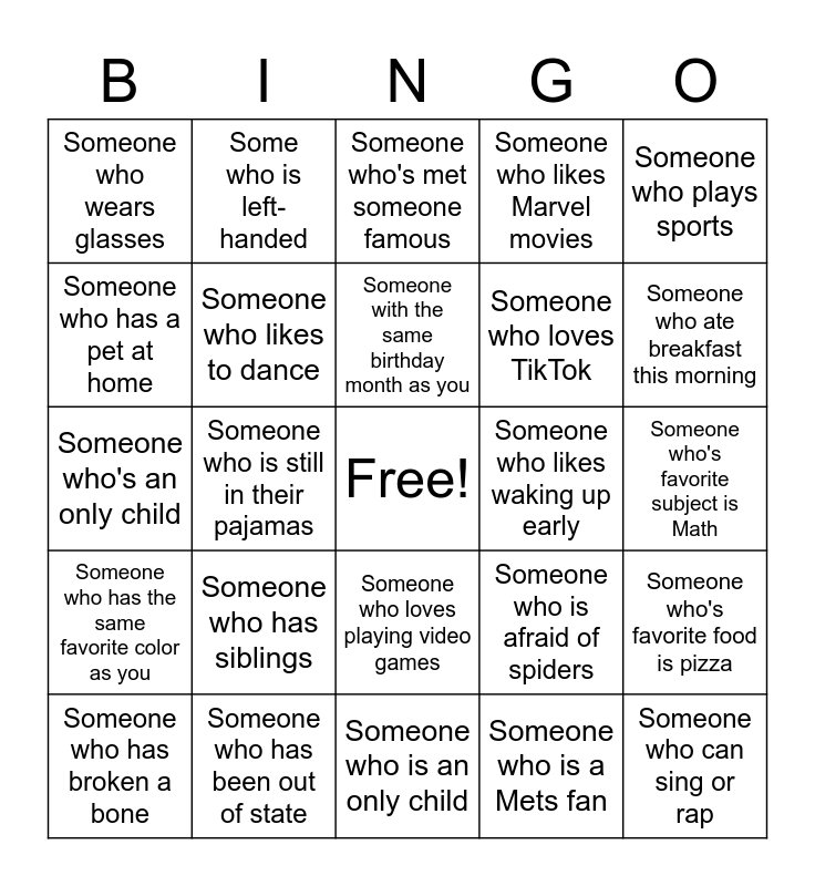 Human Bingo Card