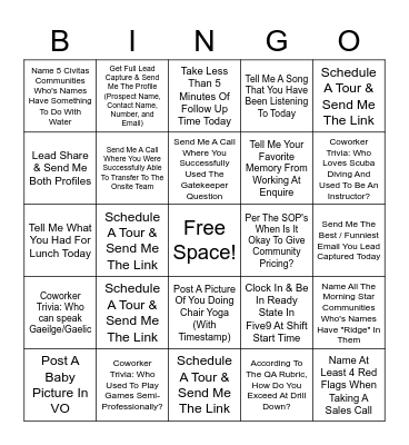 Team Delta Bingo Card