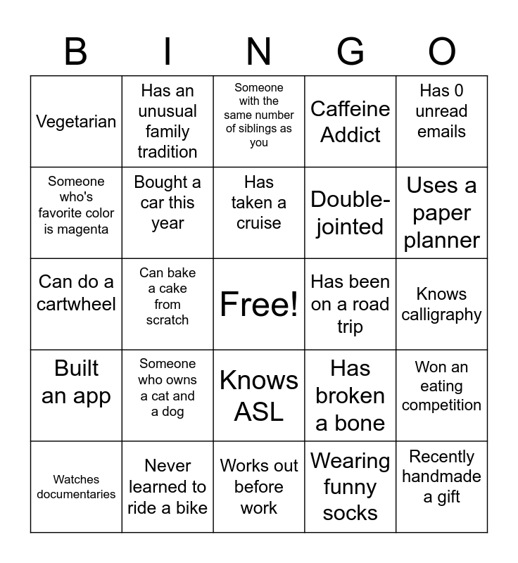 Mingle Bingo Card