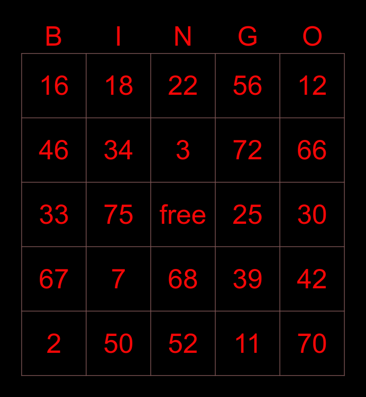 Bingo Bianca Bingo Card