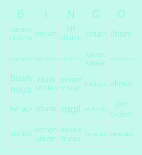 yyyR Bingo Card